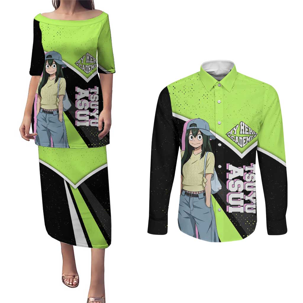 Tsuyu Asui My Hero Academia Couples Matching Puletasi and Long Sleeve Button Shirt Anime Grunge Splatter Graphic Style