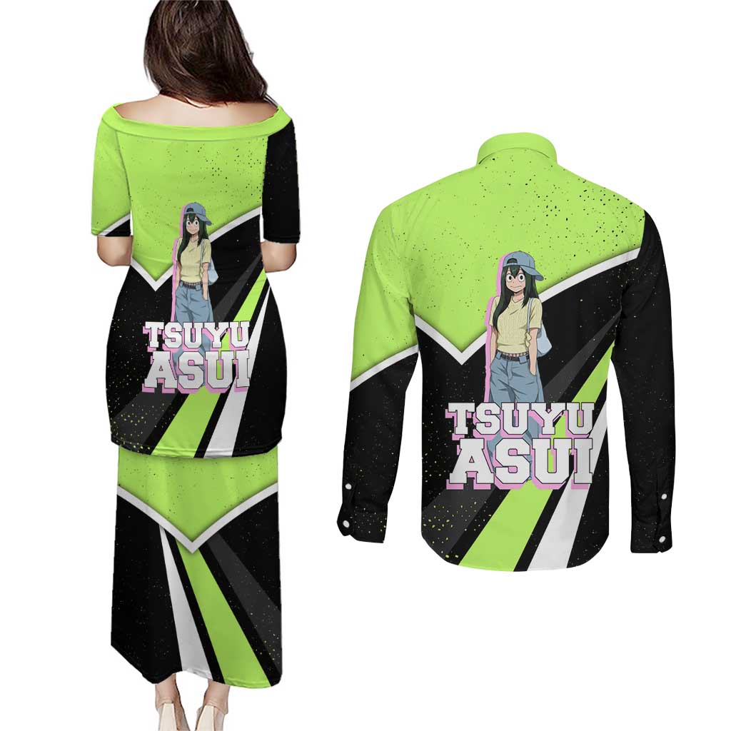 Tsuyu Asui My Hero Academia Couples Matching Puletasi and Long Sleeve Button Shirt Anime Grunge Splatter Graphic Style