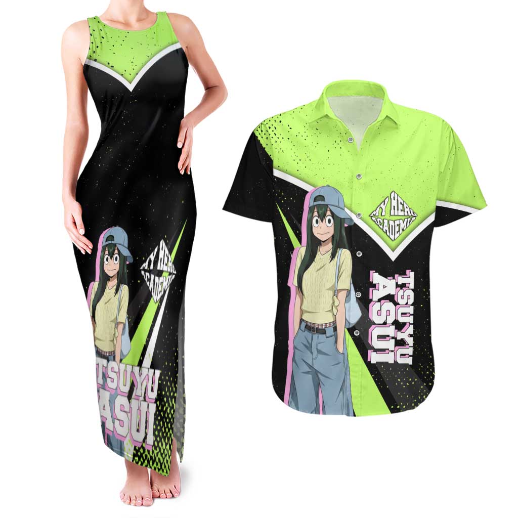 Tsuyu Asui My Hero Academia Couples Matching Tank Maxi Dress and Hawaiian Shirt Anime Grunge Splatter Graphic Style