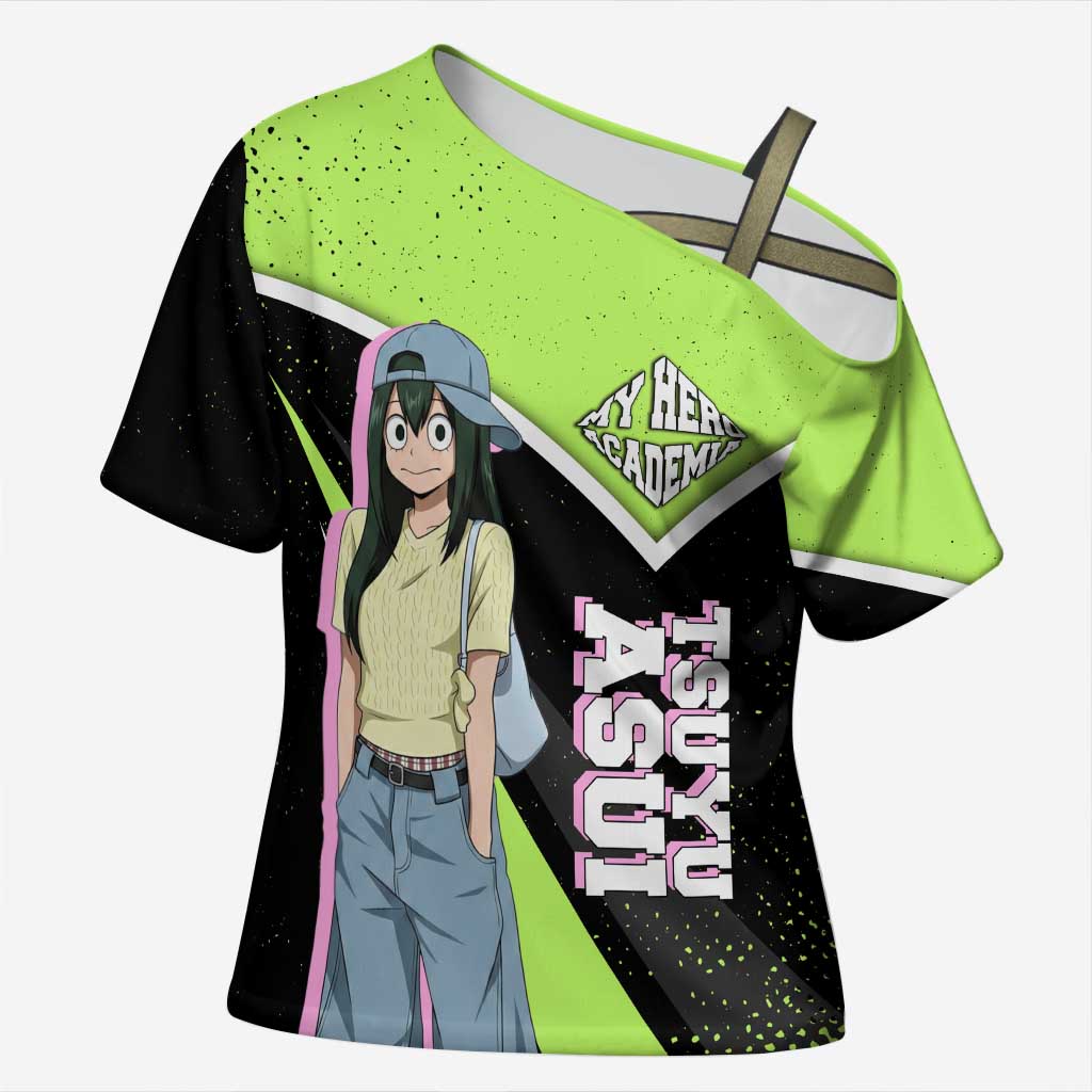 Tsuyu Asui My Hero Academia Cross Shoulder Shirt Anime Grunge Splatter Graphic Style