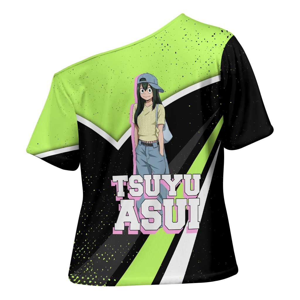Tsuyu Asui My Hero Academia Cross Shoulder Shirt Anime Grunge Splatter Graphic Style