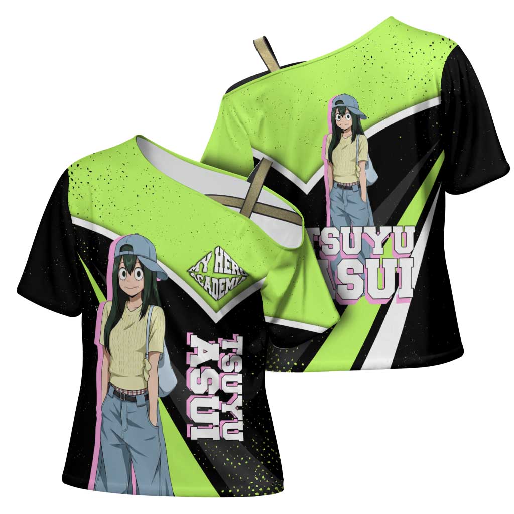 Tsuyu Asui My Hero Academia Cross Shoulder Shirt Anime Grunge Splatter Graphic Style
