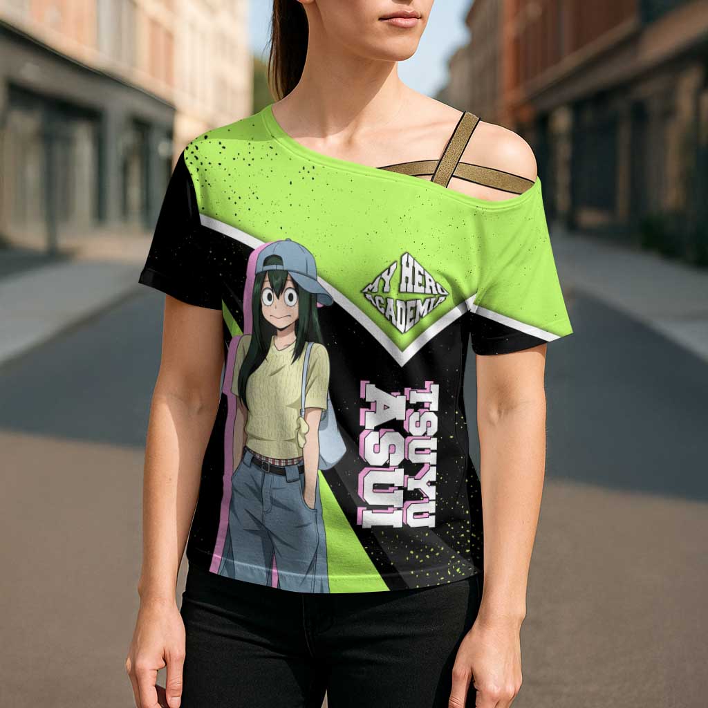 Tsuyu Asui My Hero Academia Cross Shoulder Shirt Anime Grunge Splatter Graphic Style