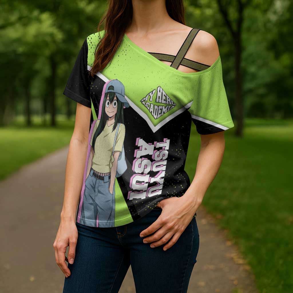 Tsuyu Asui My Hero Academia Cross Shoulder Shirt Anime Grunge Splatter Graphic Style