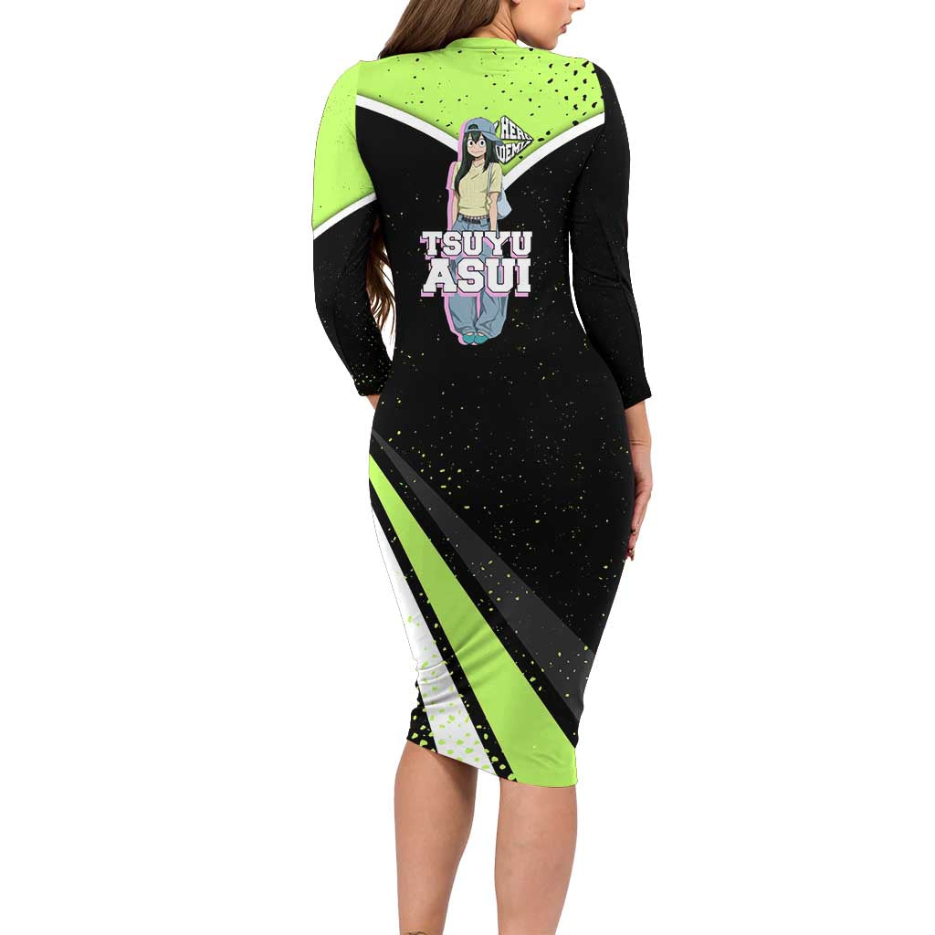 Tsuyu Asui My Hero Academia Family Matching Long Sleeve Bodycon Dress and Hawaiian Shirt Anime Grunge Splatter Graphic Style