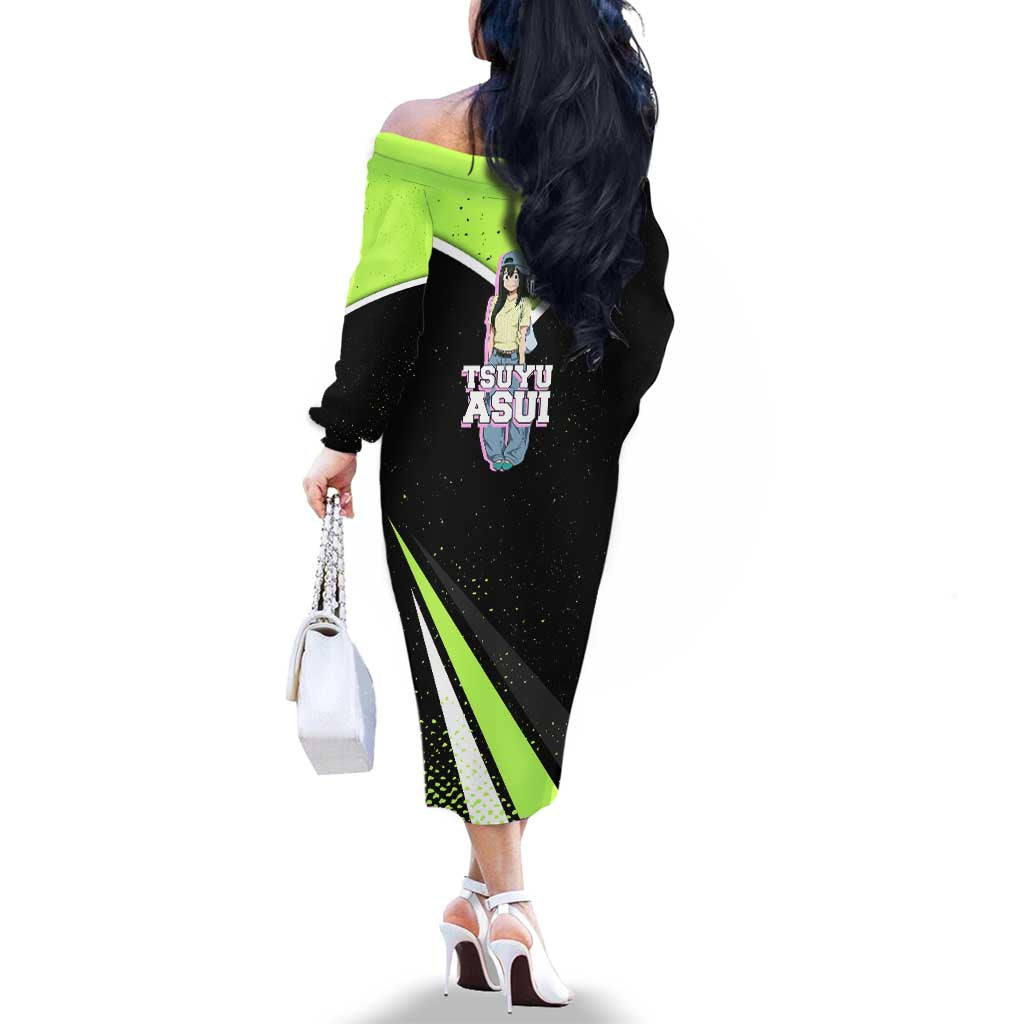 Tsuyu Asui My Hero Academia Family Matching Off The Shoulder Long Sleeve Dress and Hawaiian Shirt Anime Grunge Splatter Graphic Style