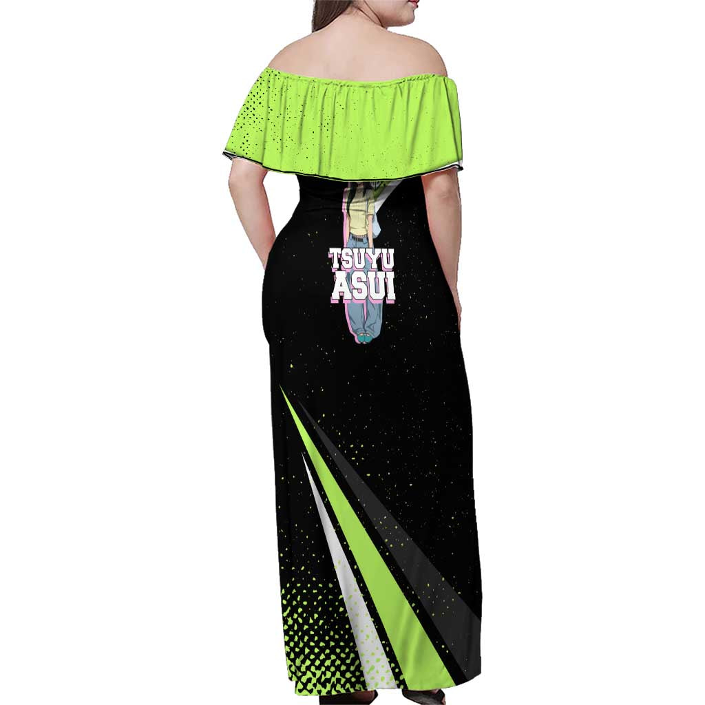 Tsuyu Asui My Hero Academia Family Matching Off Shoulder Maxi Dress and Hawaiian Shirt Anime Grunge Splatter Graphic Style