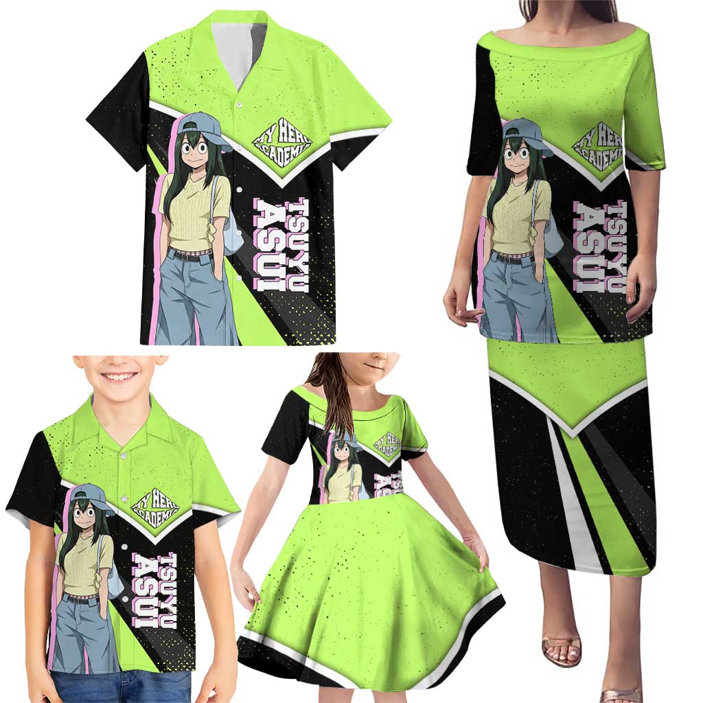 Tsuyu Asui My Hero Academia Family Matching Puletasi and Hawaiian Shirt Anime Grunge Splatter Graphic Style