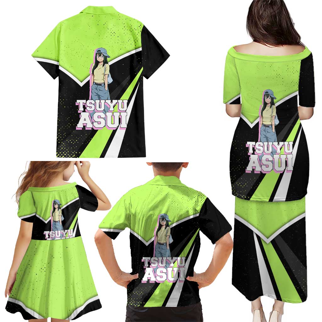 Tsuyu Asui My Hero Academia Family Matching Puletasi and Hawaiian Shirt Anime Grunge Splatter Graphic Style