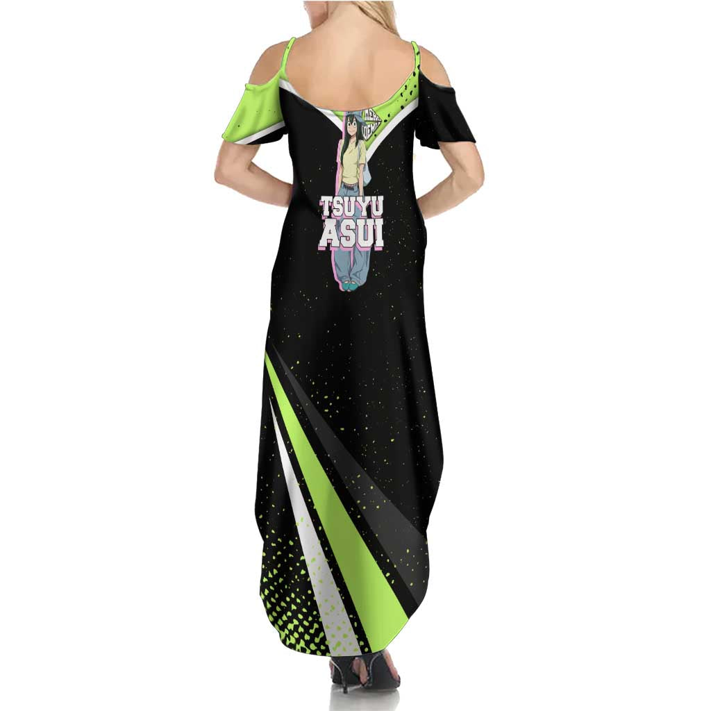 Tsuyu Asui My Hero Academia Family Matching Summer Maxi Dress and Hawaiian Shirt Anime Grunge Splatter Graphic Style