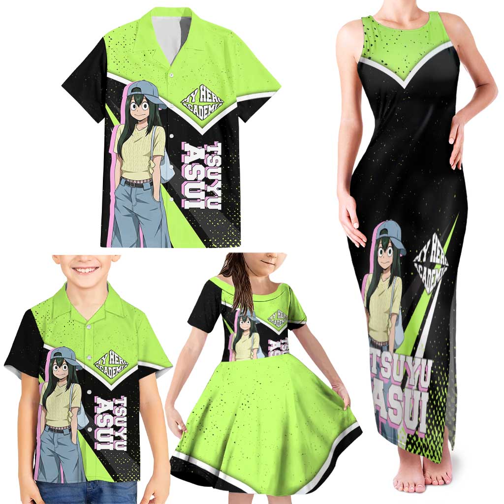Tsuyu Asui My Hero Academia Family Matching Tank Maxi Dress and Hawaiian Shirt Anime Grunge Splatter Graphic Style