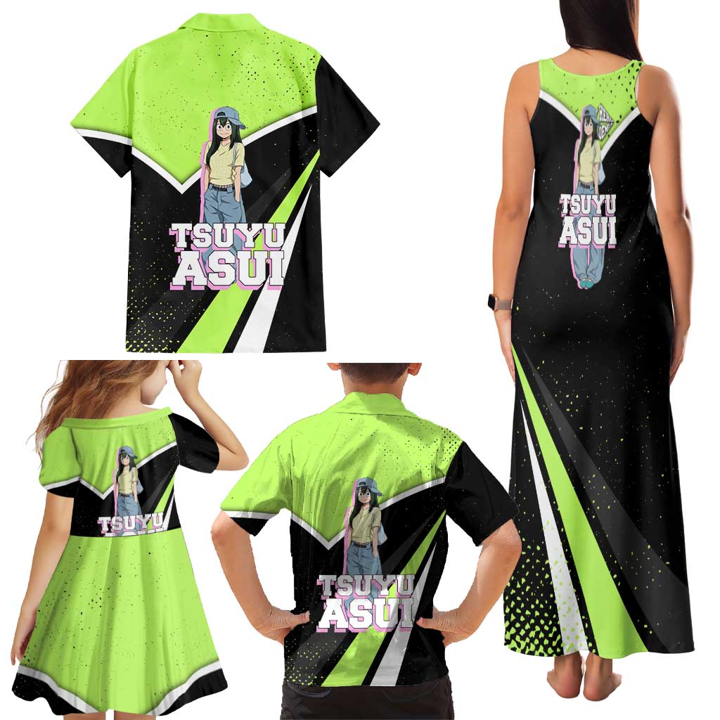 Tsuyu Asui My Hero Academia Family Matching Tank Maxi Dress and Hawaiian Shirt Anime Grunge Splatter Graphic Style