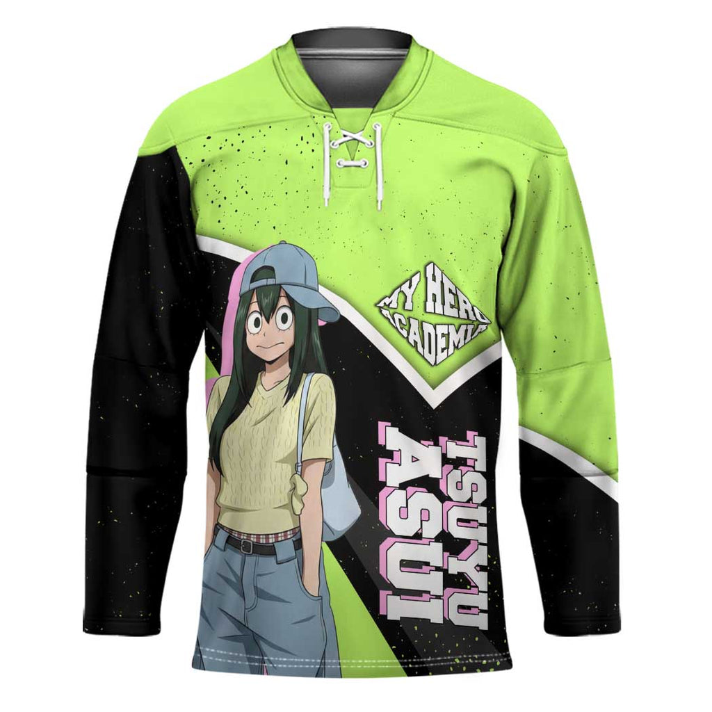 Tsuyu Asui My Hero Academia Hockey Jersey Anime Grunge Splatter Graphic Style