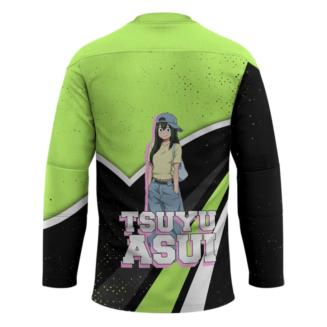 Tsuyu Asui My Hero Academia Hockey Jersey Anime Grunge Splatter Graphic Style