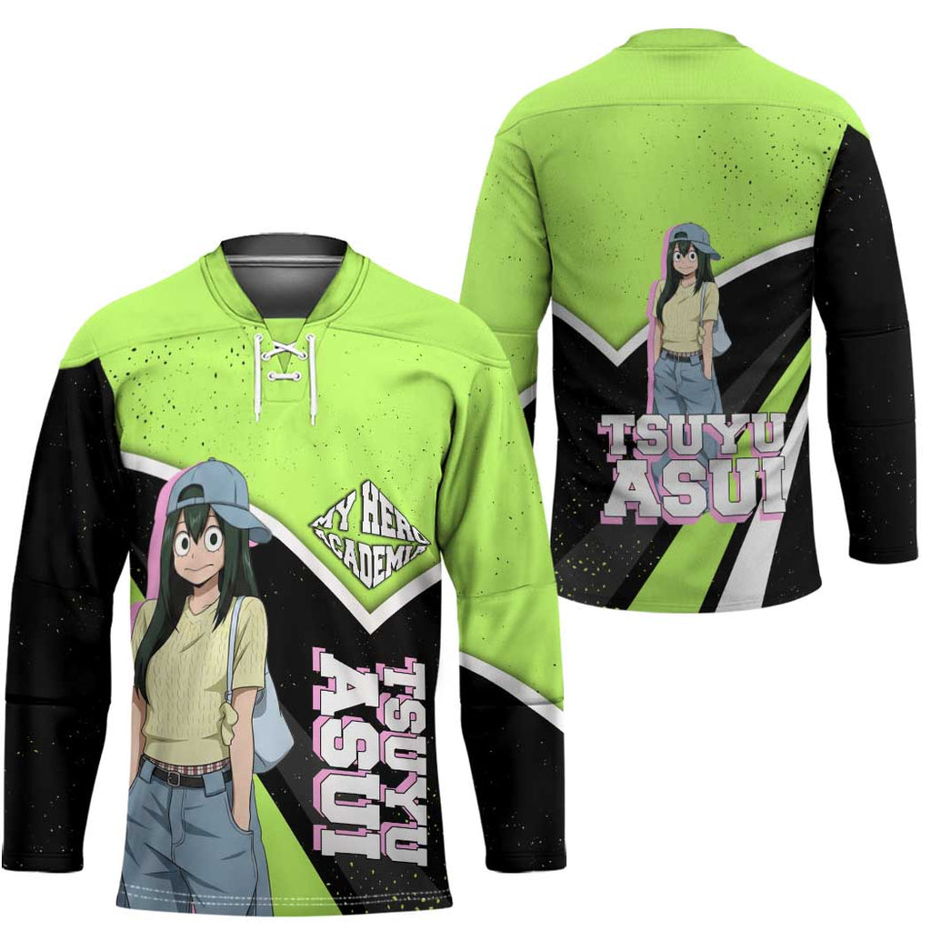 Tsuyu Asui My Hero Academia Hockey Jersey Anime Grunge Splatter Graphic Style