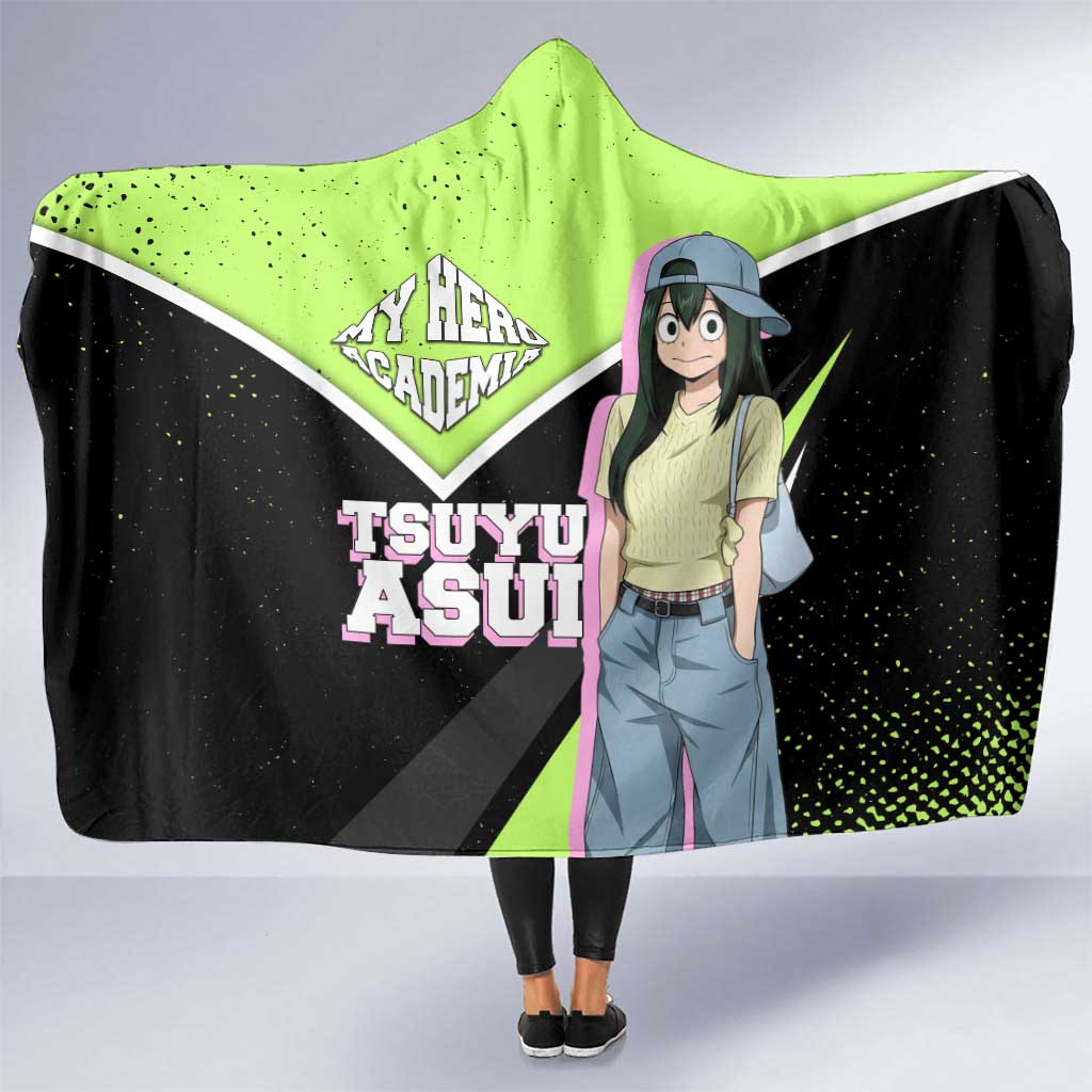 Tsuyu Asui My Hero Academia Hooded Blanket Anime Grunge Splatter Graphic Style