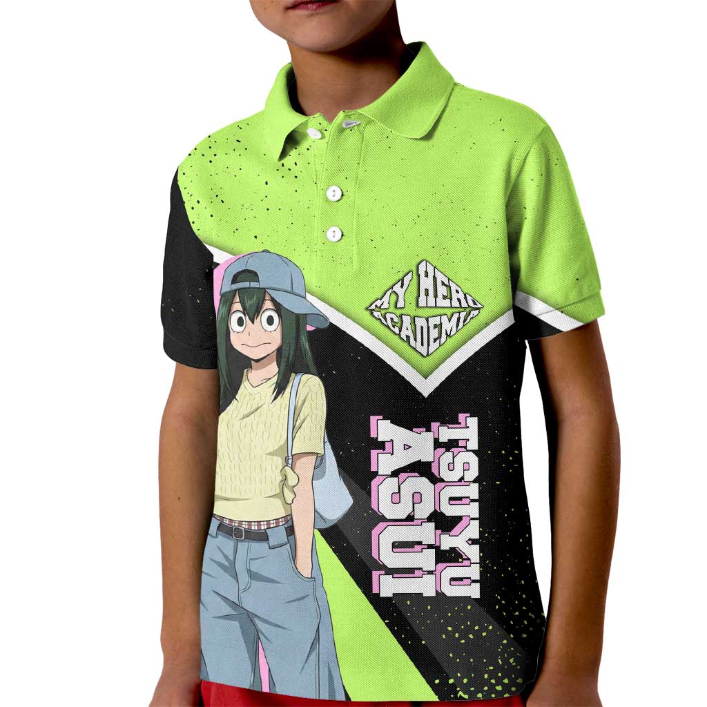 Tsuyu Asui My Hero Academia Kid Polo Shirt Anime Grunge Splatter Graphic Style