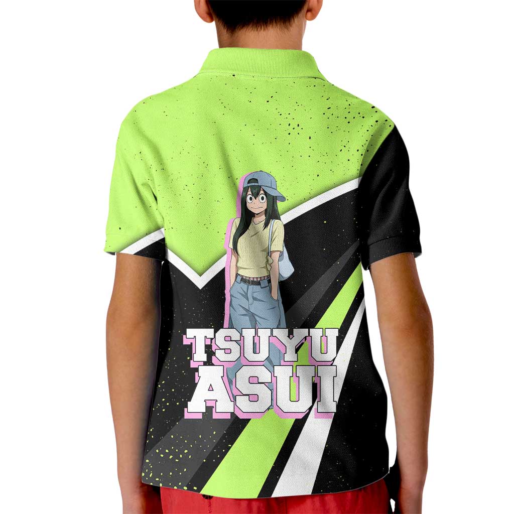 Tsuyu Asui My Hero Academia Kid Polo Shirt Anime Grunge Splatter Graphic Style