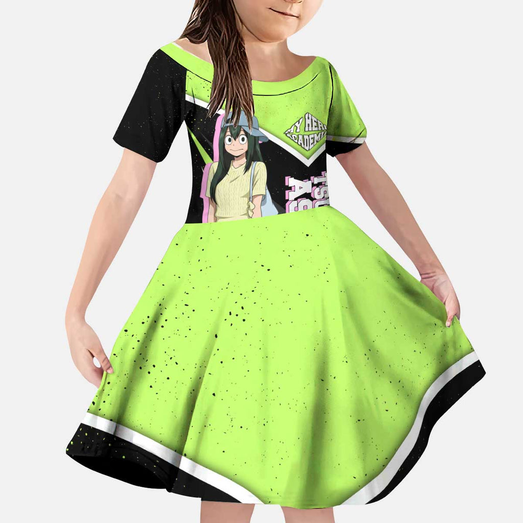 Tsuyu Asui My Hero Academia Kid Short Sleeve Dress Anime Grunge Splatter Graphic Style