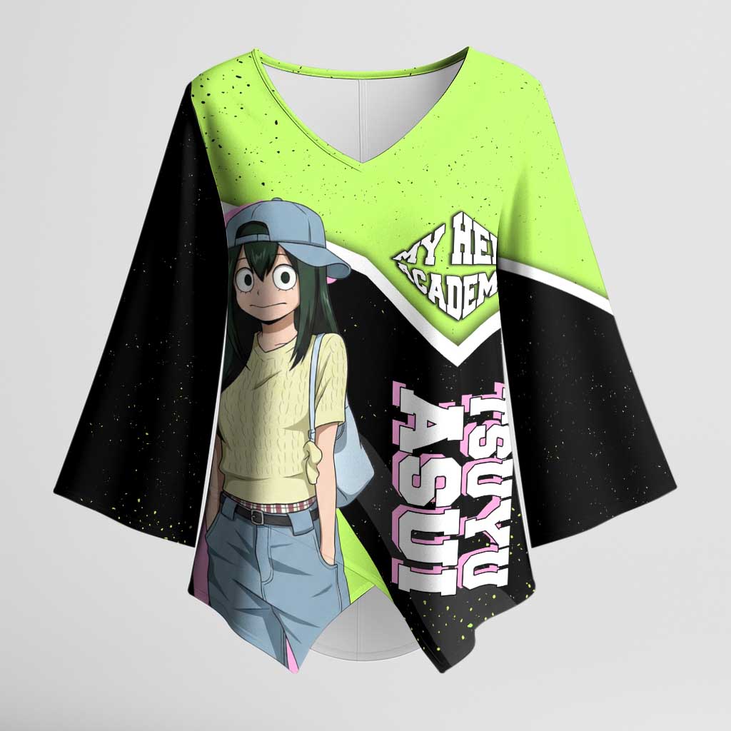 Tsuyu Asui My Hero Academia Kimono Sleeve Blouse Anime Grunge Splatter Graphic Style