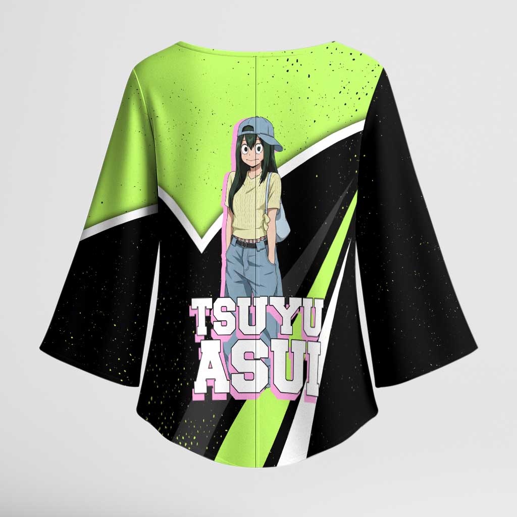 Tsuyu Asui My Hero Academia Kimono Sleeve Blouse Anime Grunge Splatter Graphic Style