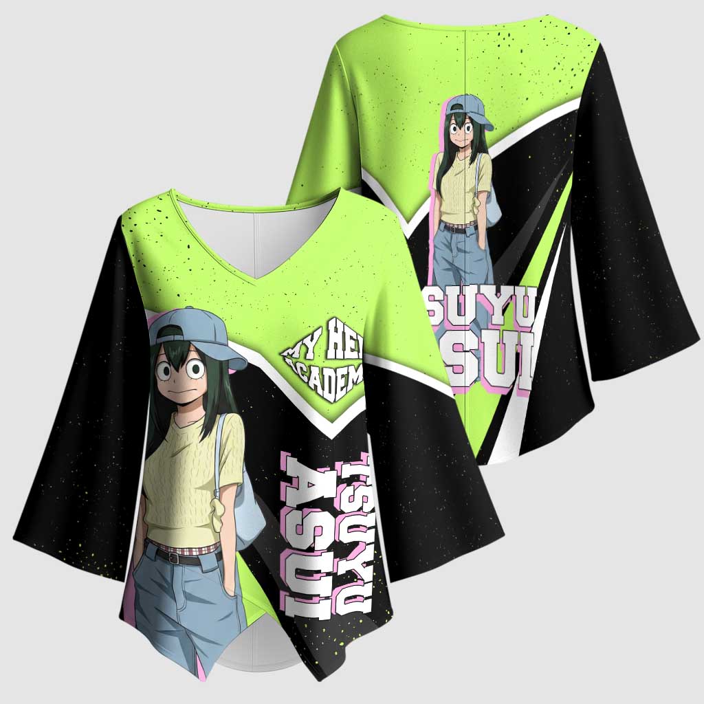 Tsuyu Asui My Hero Academia Kimono Sleeve Blouse Anime Grunge Splatter Graphic Style
