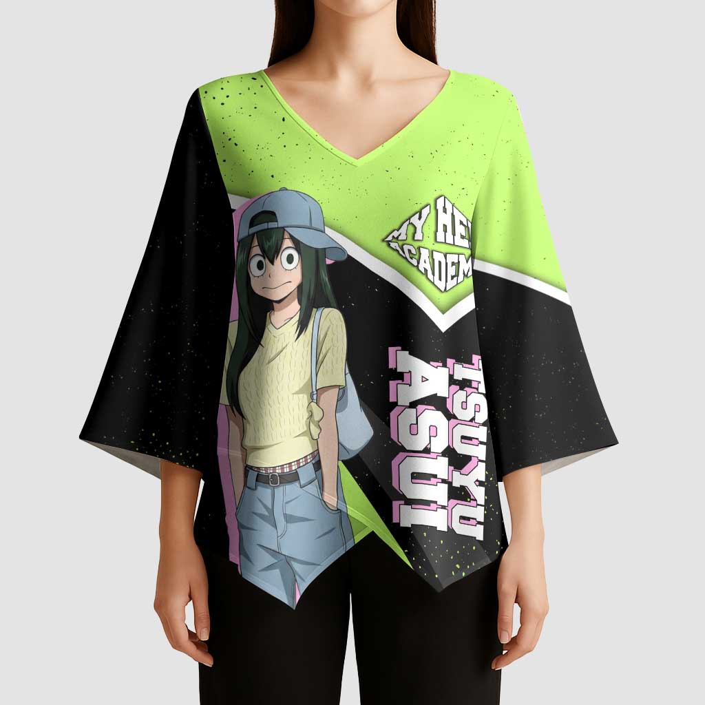 Tsuyu Asui My Hero Academia Kimono Sleeve Blouse Anime Grunge Splatter Graphic Style