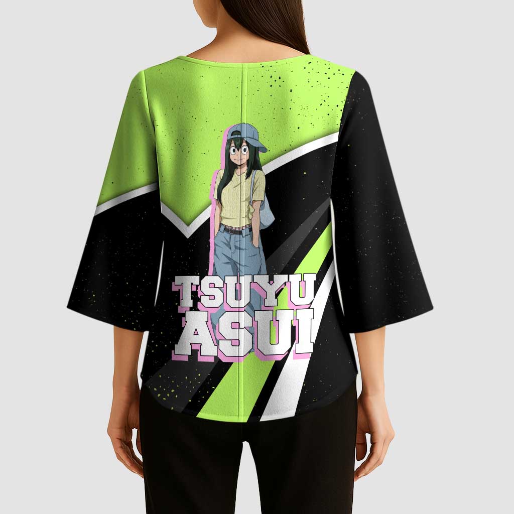 Tsuyu Asui My Hero Academia Kimono Sleeve Blouse Anime Grunge Splatter Graphic Style