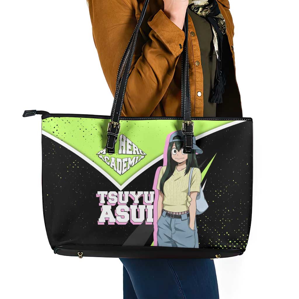 Tsuyu Asui My Hero Academia Leather Tote Bag Anime Grunge Splatter Graphic Style