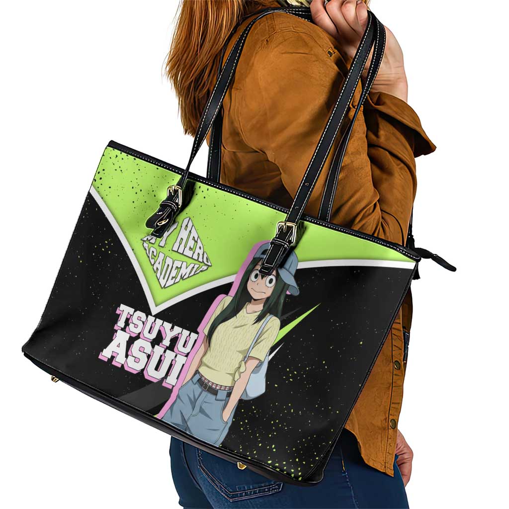Tsuyu Asui My Hero Academia Leather Tote Bag Anime Grunge Splatter Graphic Style
