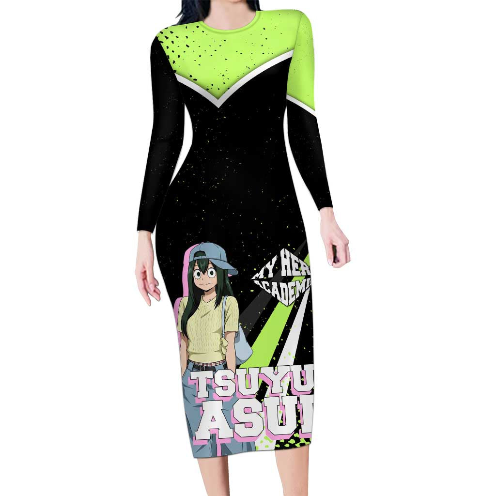 Tsuyu Asui My Hero Academia Long Sleeve Bodycon Dress Anime Grunge Splatter Graphic Style