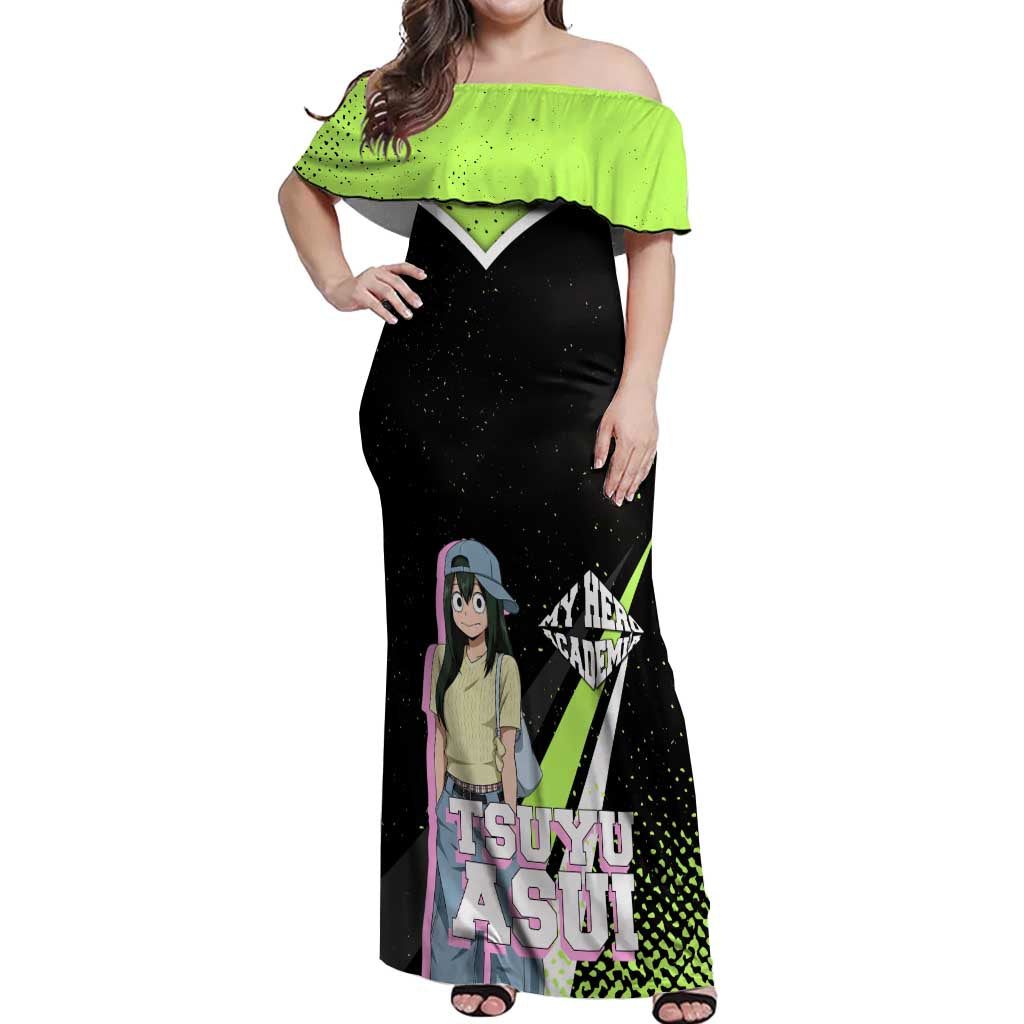 Tsuyu Asui My Hero Academia Off Shoulder Maxi Dress Anime Grunge Splatter Graphic Style