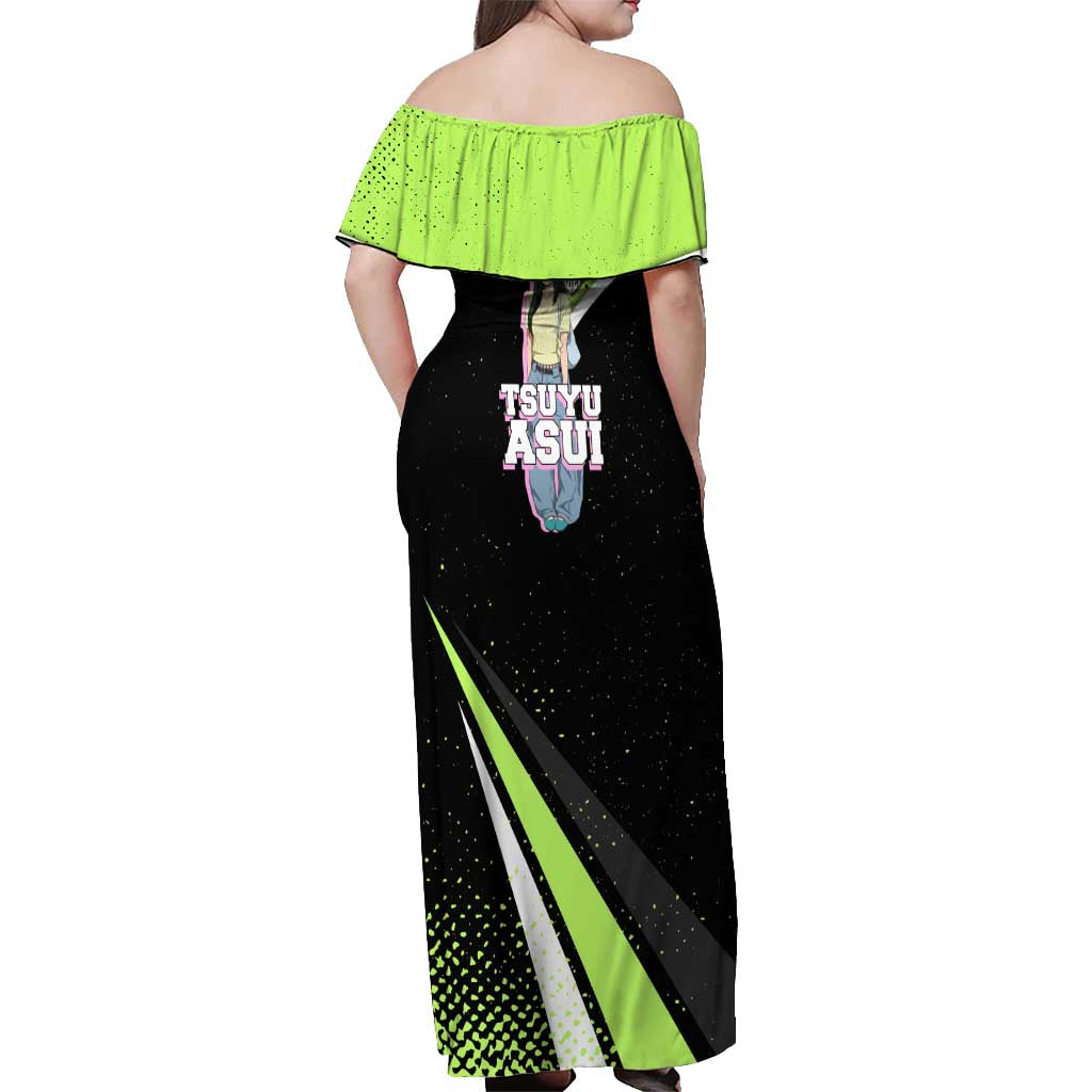Tsuyu Asui My Hero Academia Off Shoulder Maxi Dress Anime Grunge Splatter Graphic Style