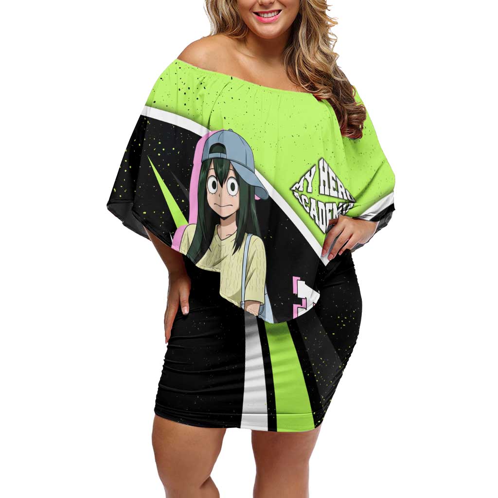 Tsuyu Asui My Hero Academia Off Shoulder Short Dress Anime Grunge Splatter Graphic Style