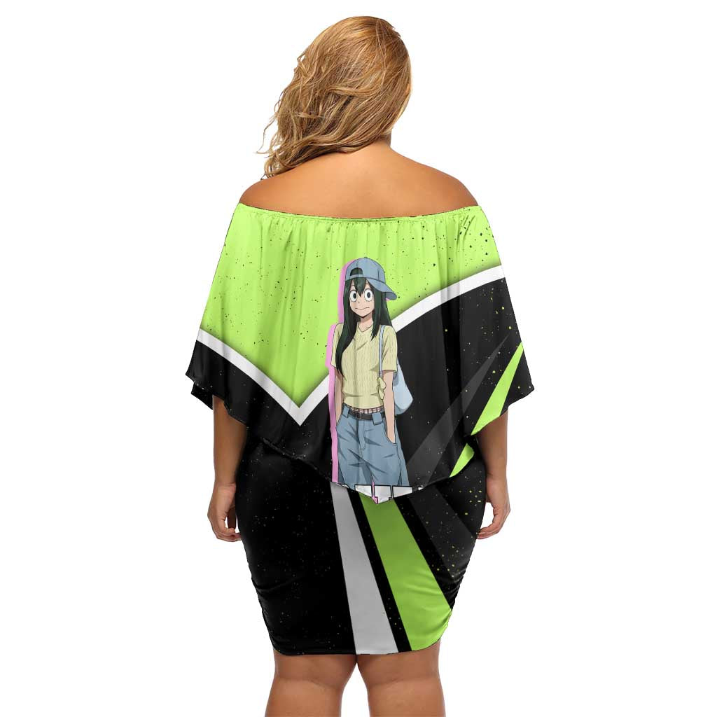 Tsuyu Asui My Hero Academia Off Shoulder Short Dress Anime Grunge Splatter Graphic Style