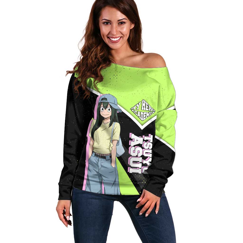 Tsuyu Asui My Hero Academia Off Shoulder Sweater Anime Grunge Splatter Graphic Style