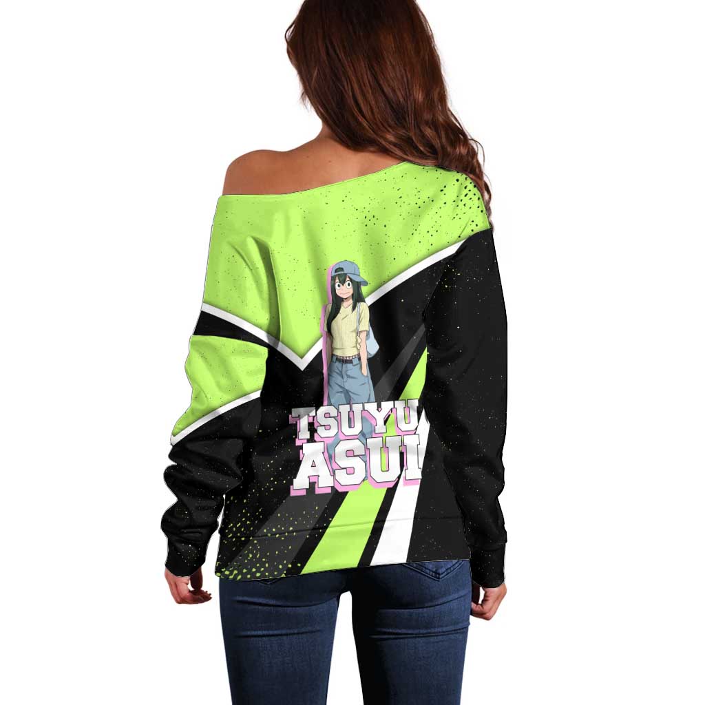 Tsuyu Asui My Hero Academia Off Shoulder Sweater Anime Grunge Splatter Graphic Style