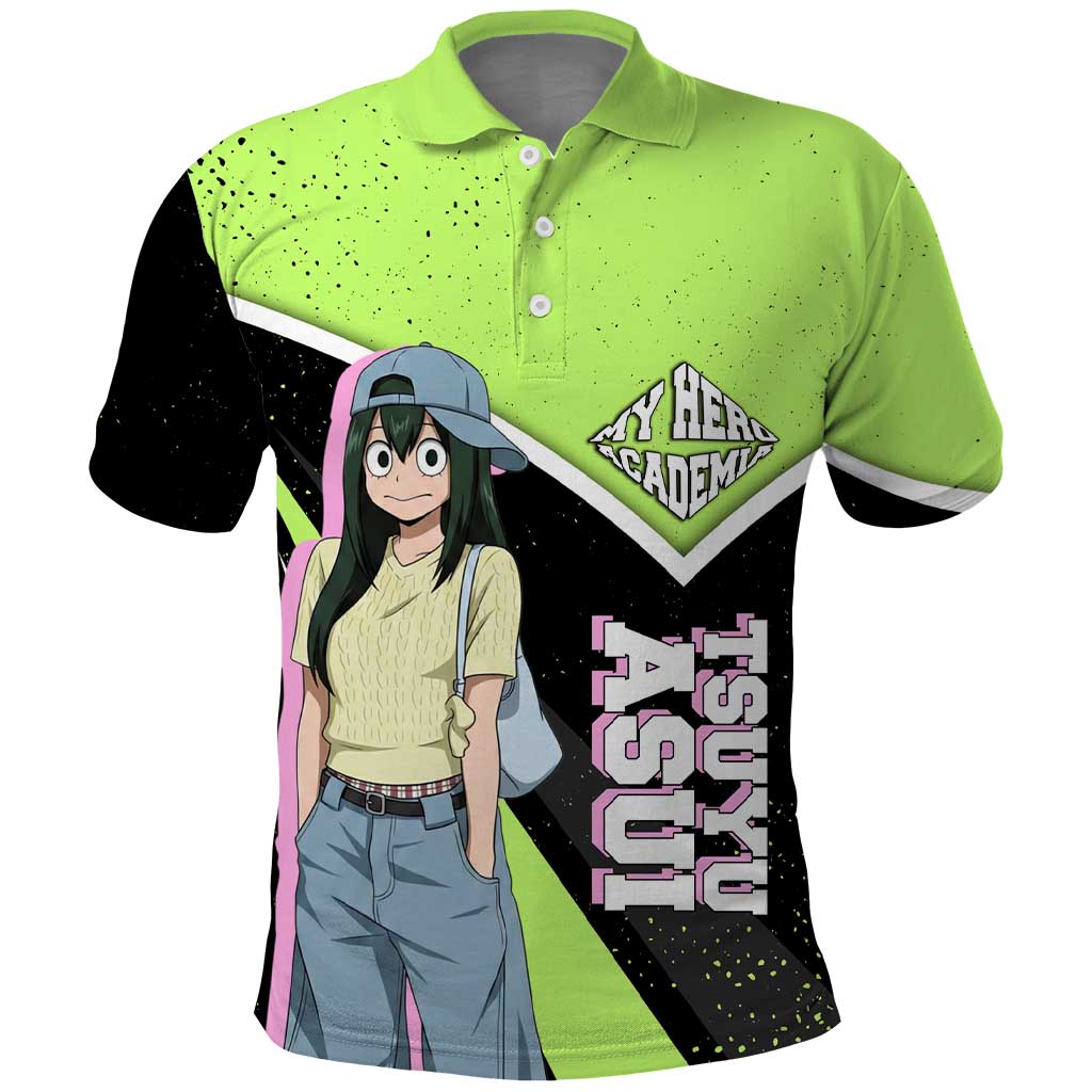 Tsuyu Asui My Hero Academia Polo Shirt Anime Grunge Splatter Graphic Style