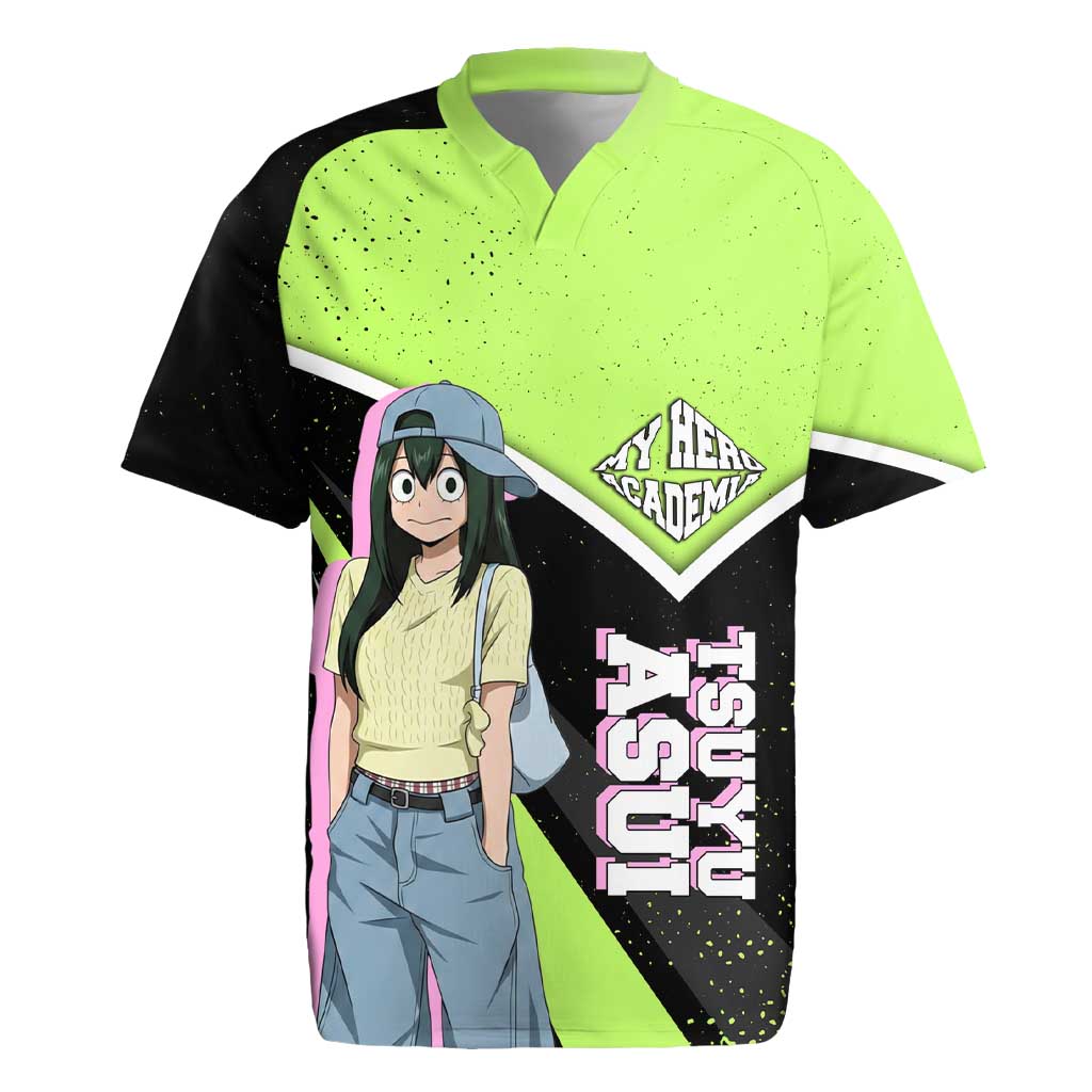 Tsuyu Asui My Hero Academia Rugby Jersey Anime Grunge Splatter Graphic Style