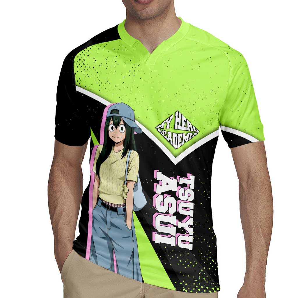 Tsuyu Asui My Hero Academia Rugby Jersey Anime Grunge Splatter Graphic Style