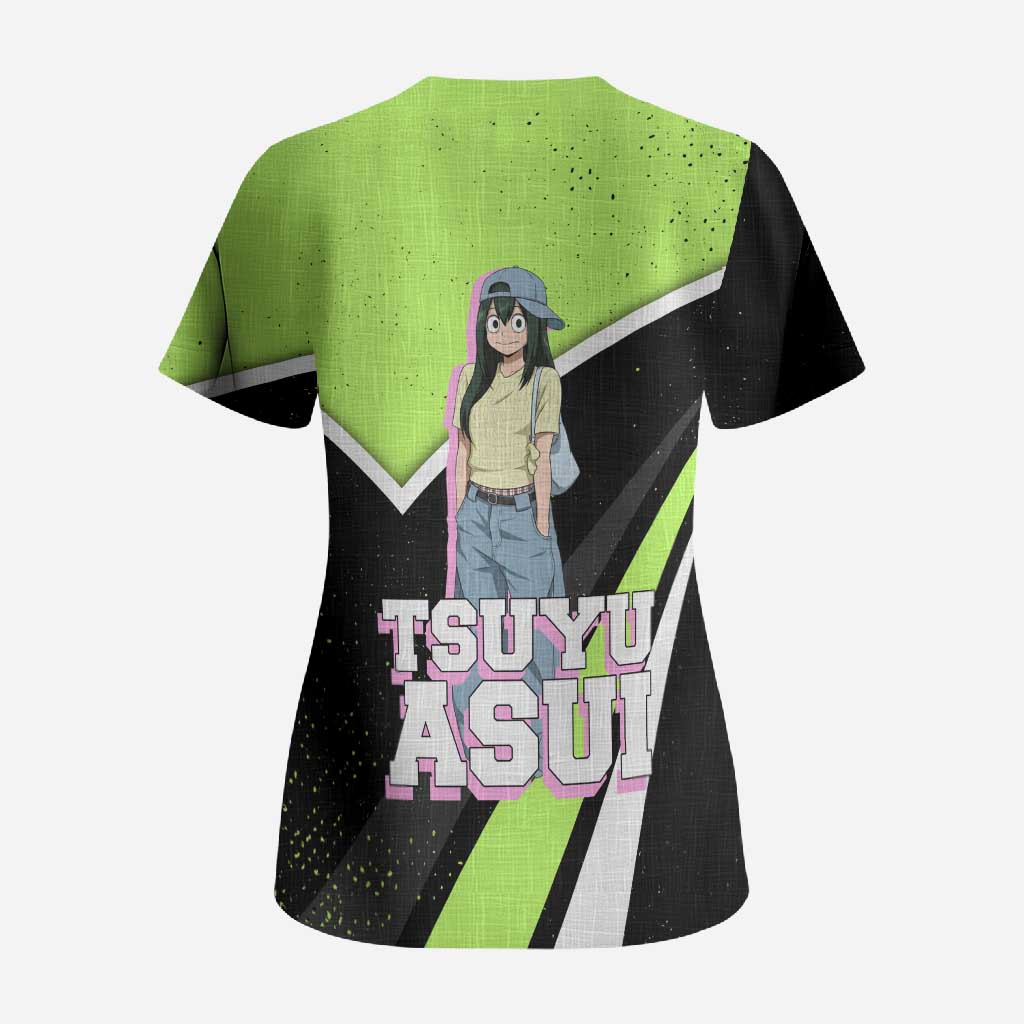 Tsuyu Asui My Hero Academia Scrub Top Anime Grunge Splatter Graphic Style