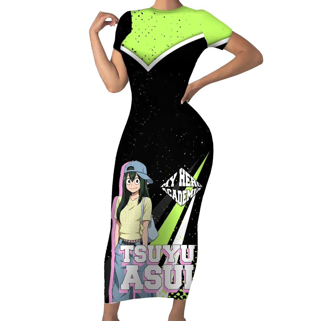 Tsuyu Asui My Hero Academia Short Sleeve Bodycon Dress Anime Grunge Splatter Graphic Style