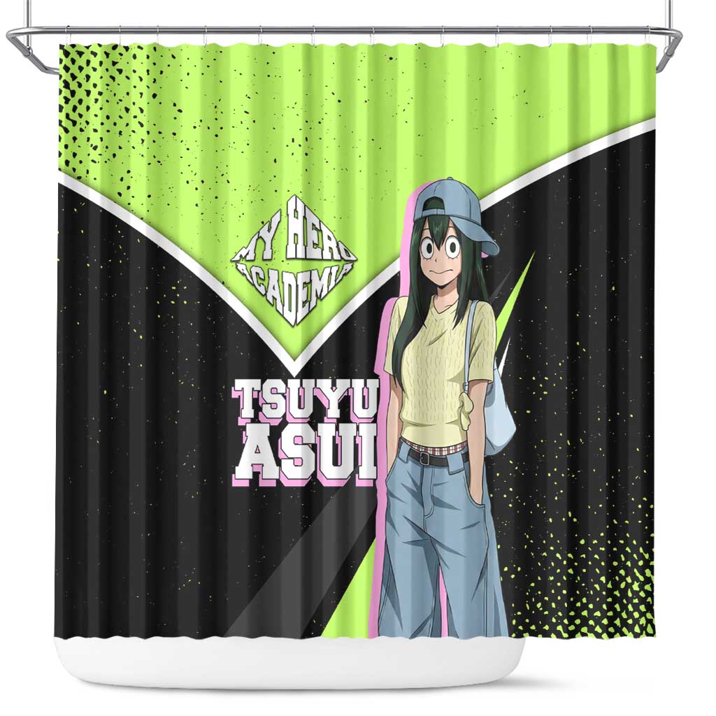 Tsuyu Asui My Hero Academia Shower Curtain Anime Grunge Splatter Graphic Style
