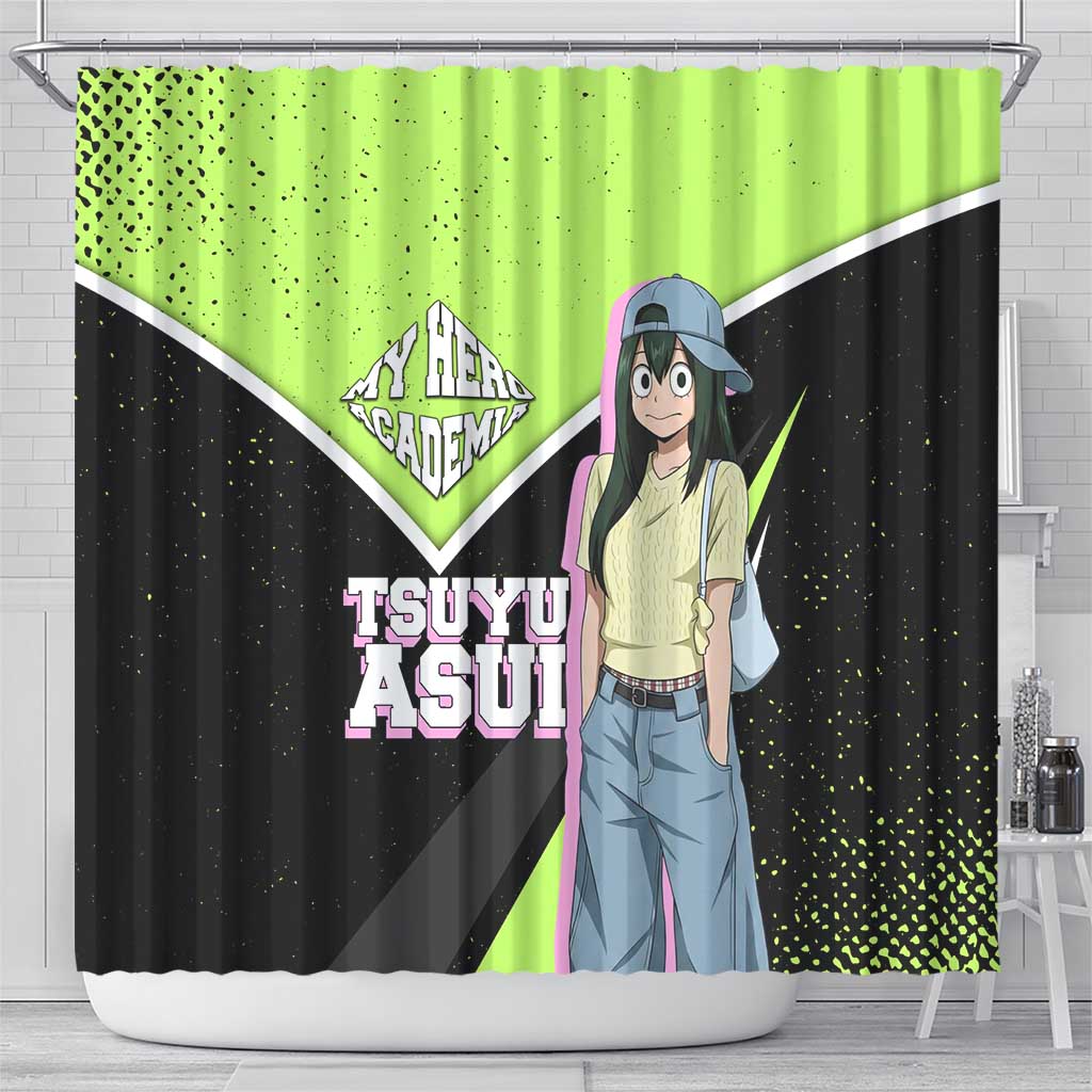 Tsuyu Asui My Hero Academia Shower Curtain Anime Grunge Splatter Graphic Style