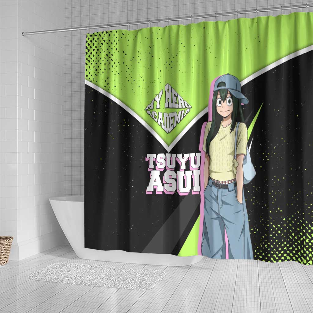 Tsuyu Asui My Hero Academia Shower Curtain Anime Grunge Splatter Graphic Style