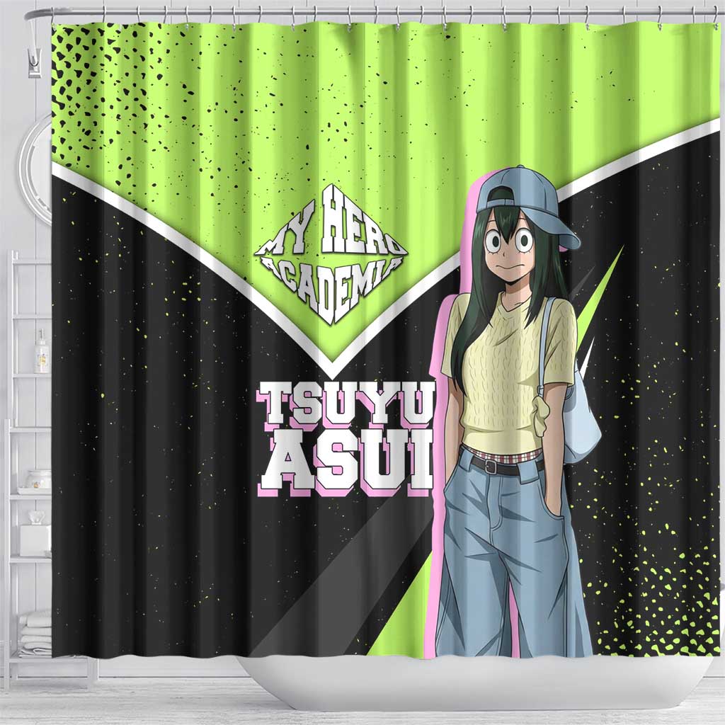Tsuyu Asui My Hero Academia Shower Curtain Anime Grunge Splatter Graphic Style