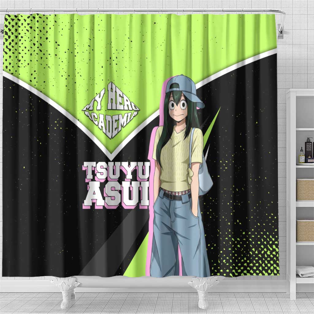 Tsuyu Asui My Hero Academia Shower Curtain Anime Grunge Splatter Graphic Style