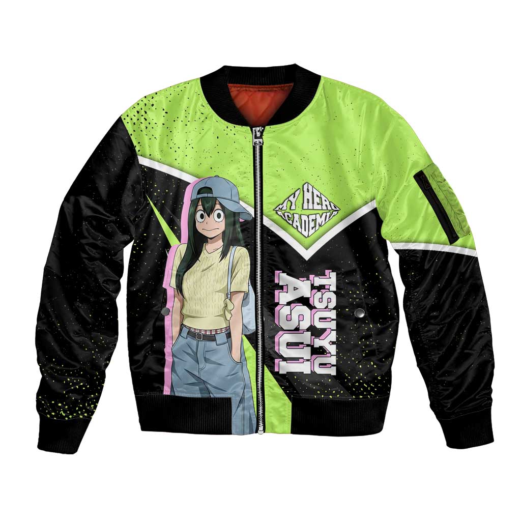 Tsuyu Asui My Hero Academia Sleeve Zip Bomber Jacket Anime Grunge Splatter Graphic Style