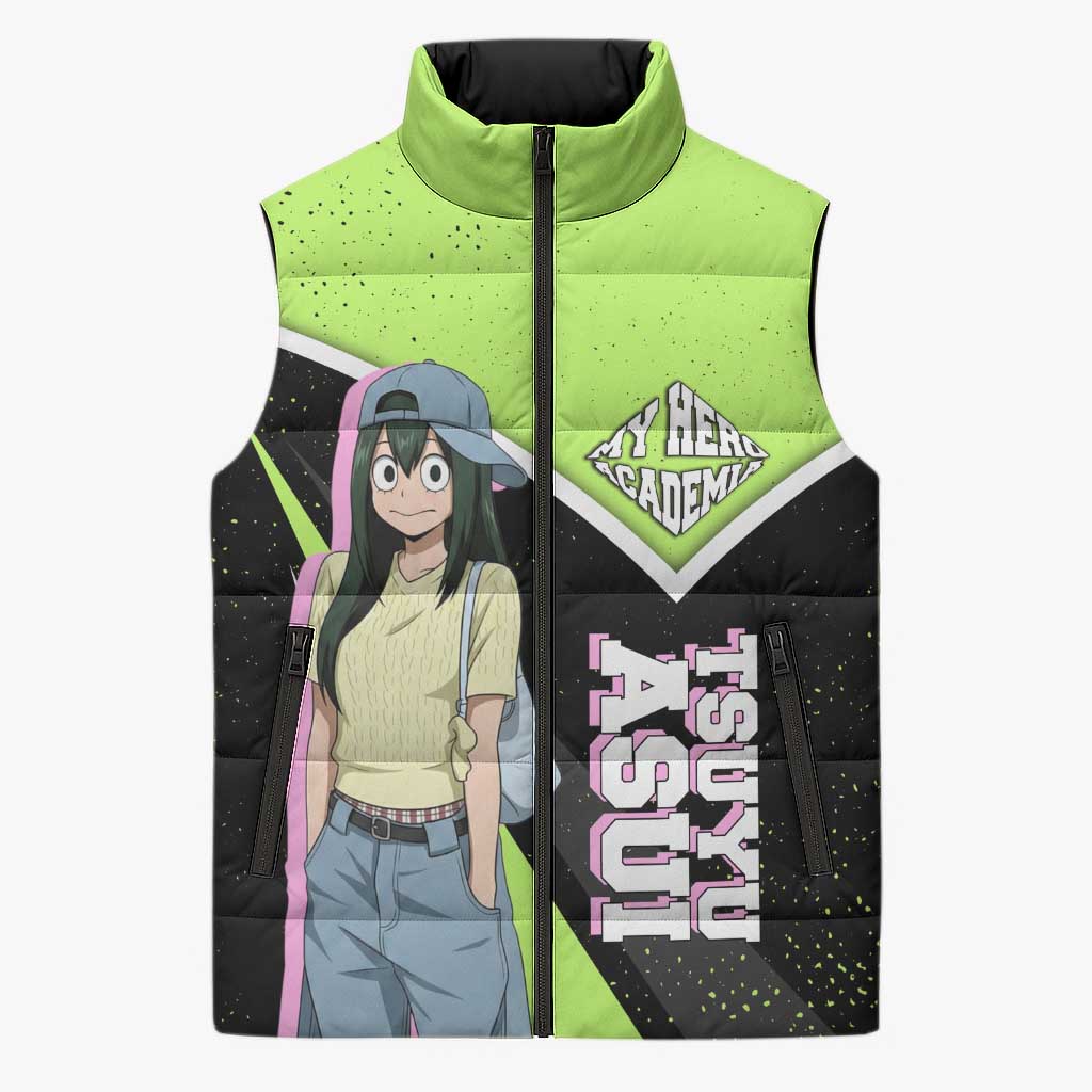 Tsuyu Asui My Hero Academia Sleeveless Puffer Jacket Anime Grunge Splatter Graphic Style