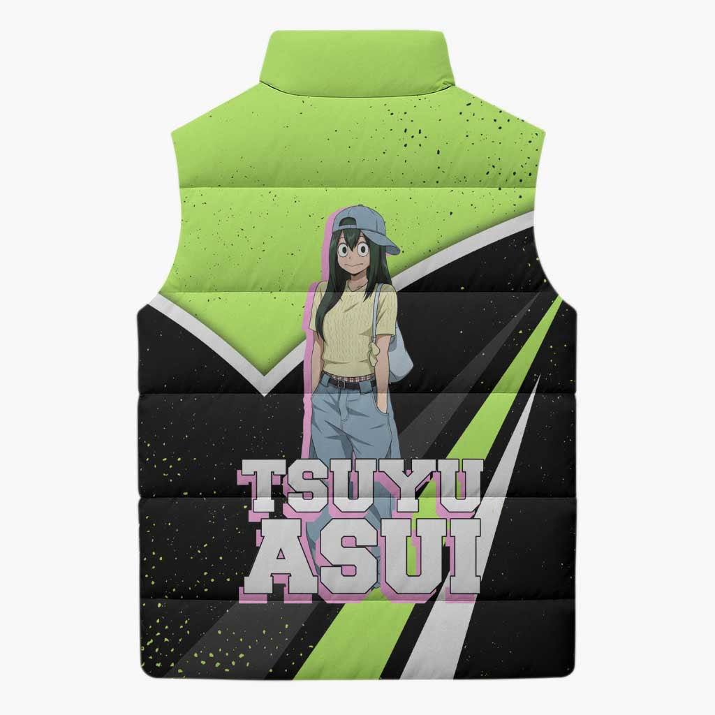 Tsuyu Asui My Hero Academia Sleeveless Puffer Jacket Anime Grunge Splatter Graphic Style